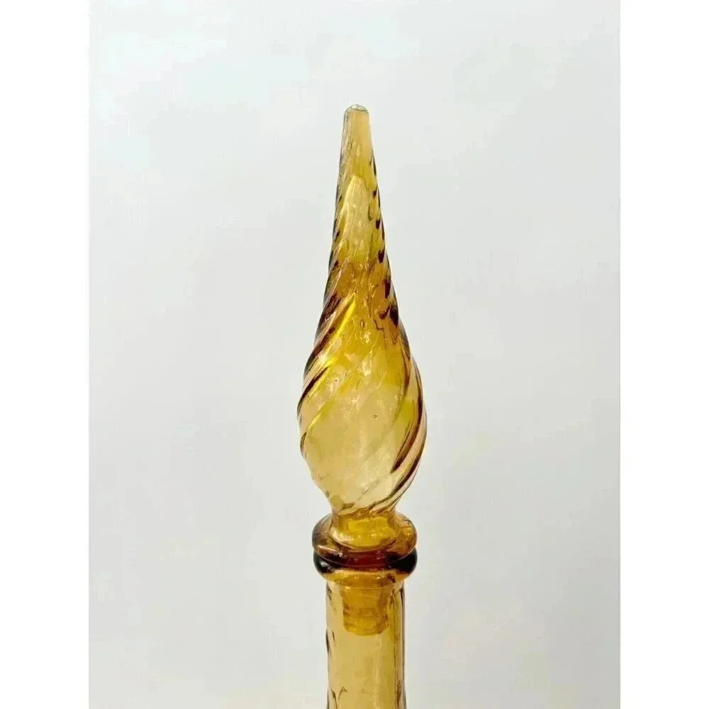 Vintage Empoli Textured Italian Glass 22" Yellow Decanter with Stopper - Picture 2 of 10